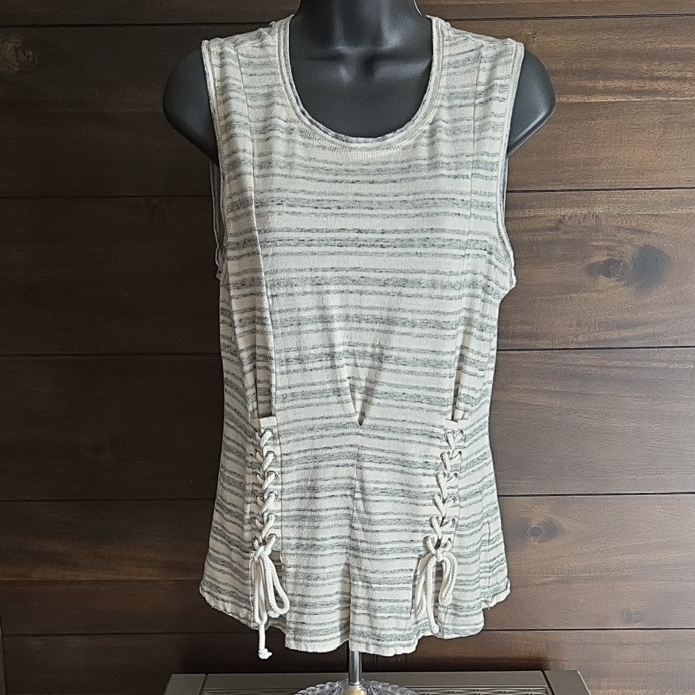 William Rast Gray and White Fitted Sleeveless Muscle Tee